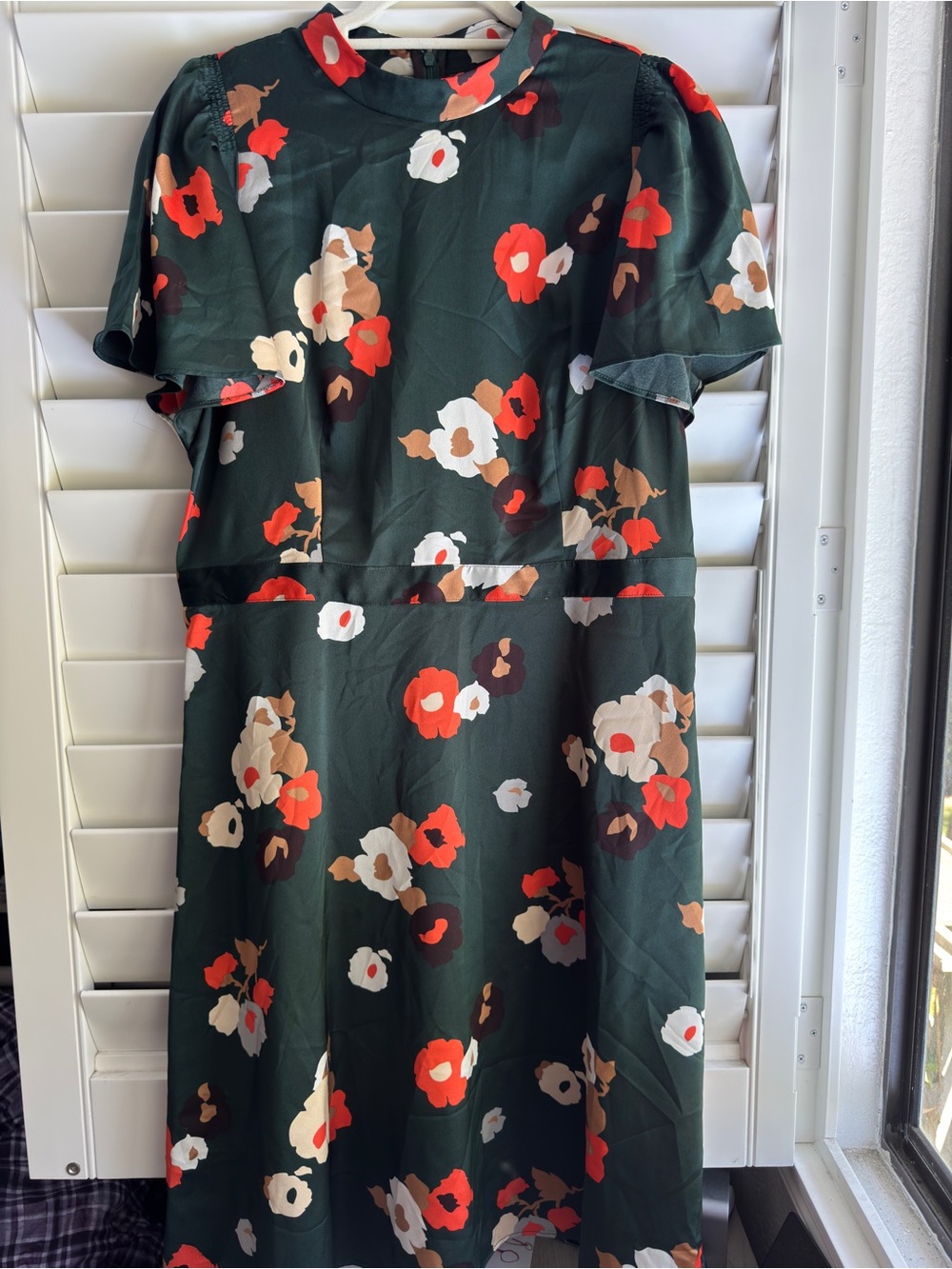 Ann Taylor Dark Green Midi Dress with Red and Cream Floral Print